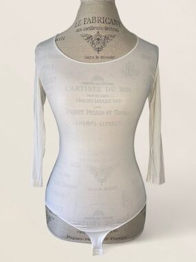 Wolford Sheer White 3/4 Sleeve Scoop Neck Bodysuit NWT